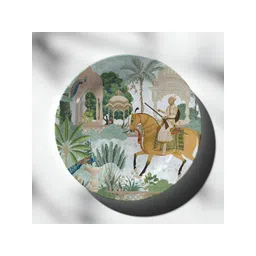 DESSINE ART Green & Beige Mughal King Akbar In His Garden Decorative Wall Plate-picture-10