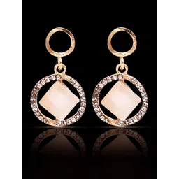 DESTINY JEWELS Gold-Plated Artificial Stones Studded Circular Shaped Drop Earrings-picture-13