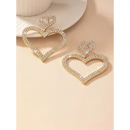 DESTINY JEWELS Gold-Plated Artificial Stones Studded Heart Drop Earrings-picture-32
