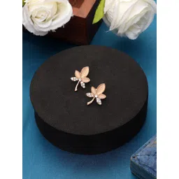 DESTINY JEWELS Gold-Plated Artificial Stones Studded Leaf Shaped Studs-picture-21