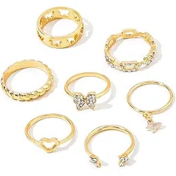 destiny jewel's Gold Plated Rhinestone Decor Butterfly and Small Heart 7Pcs Rings Set For Women & Girls-picture-11