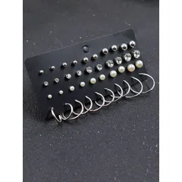 DESTINY JEWELS Set Of 20 Silver-Plated Artificial Stones And Pearls Studded Circular Studs-picture-37