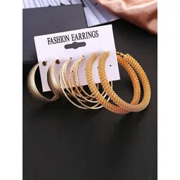 DESTINY JEWELS Set of 3 Gold-Plated Circular Shaped Hoop Earrings-picture-19