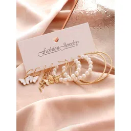 DESTINY JEWELS Set Of 5 Gold-Plated Pearls Beaded Circular Hoop Earrings-picture-16