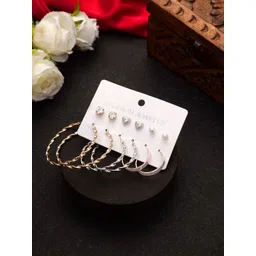 DESTINY JEWELS Set Of 9 Gold Plated Stones Studded & Beaded Square Shaped Studs-picture-24