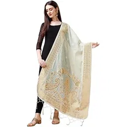 devangi Women's Cotton Chanderi Dupatta with Golden Border (36 Inches)-picture-46