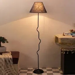 devansh Anais Maroon Natural Fiber Floor Lamp with Black Iron Base-picture-10