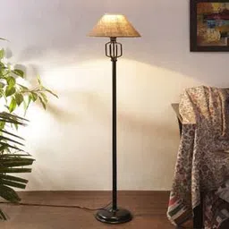 devansh Aspen Beige Natural Fiber Floor Lamp with Black Iron Base-picture-32