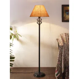 Devansh Beige & Black Jute Conical Snake Iron Basket Floor Lamp-picture-23