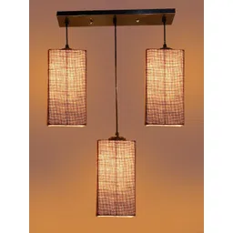 Devansh Beige & Black Textured Cluster 3 Square Shaped Hanging Lamps With Jute Shades-picture-25