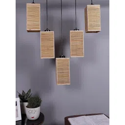 Devansh Beige & Black Textured Square Bamboo Ceiling Lamp-picture-33