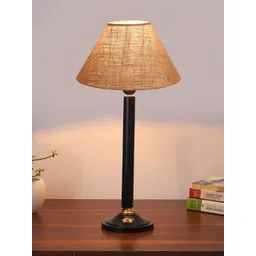 Devansh Beige and Black Wooden Frusturical Shaped Table Lamp-image-36