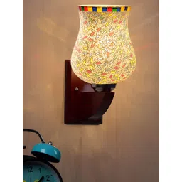 Devansh Beige & Blue Textured Wood Traditional Abstract Shaped Shaped Wall Lamp-image-3