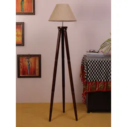 Devansh Beige & Brown Contemporary Wooden Tripod Lamp-picture-12