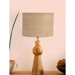Devansh Beige & Brown Cylindrical Shaped Wooden Table Lamp-picture-20
