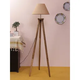 Devansh Beige & Brown Solid Traditional Wooden Tripod Lamp-picture-30