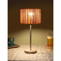 Devansh Beige & Brown Textured Cylinder Wooden Contemporary Table Lamp-picture-10