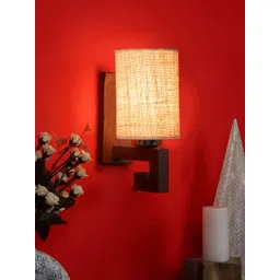 Devansh Beige & Brown Wood Traditional Cylinder Shaped Wall Lamp-image-37