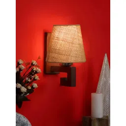 Devansh Beige & Brown Wood Traditional Frustum Shaped Wall Lamp-image-38