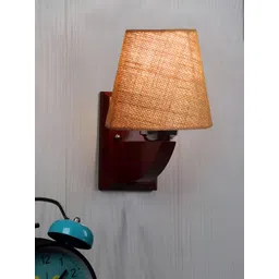 Devansh Beige & Brown Wood Traditional Frustum Shaped Wall Lamp-image-39