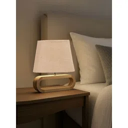 Devansh Beige & Brown Wooden Frusturical Shaped Table Lamp-picture-15