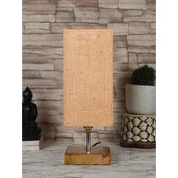 Devansh Beige Colour Square Jute Table Lamp With Natural Wood Base-image-31