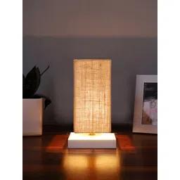 Devansh Beige Cotton Square Table Lamp With Wood Base-picture-32