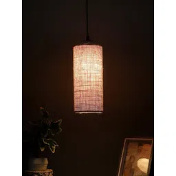 Devansh Beige Cylindrical Iron Hanging Lamp With Jute Shade-picture-25