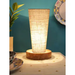 Devansh Beige Jute Cylinder Table Lamps With Brown Round Wood Base-image-35