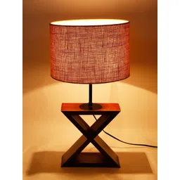 Devansh Beige Jute Shade Cross Wood Table lamp-image-26