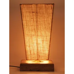 Devansh Beige Pyramid Jute shade with Square wood Base Table Lamp-picture-24