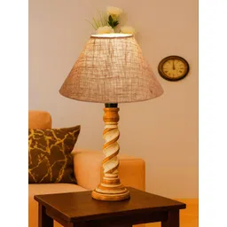 Devansh Beige Textured Wood Frusturical Shaped Table Lamp-picture-30
