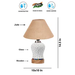 Devansh Beige Textured Wooden Frustum Shaped Table Lamp With Mosaic Glass Base-image-4