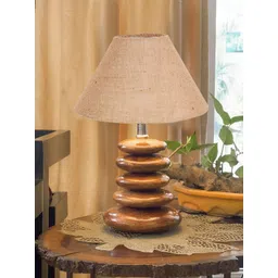 Devansh Beige Wood Traditional Abstract Shaped Table Lamp-image-2
