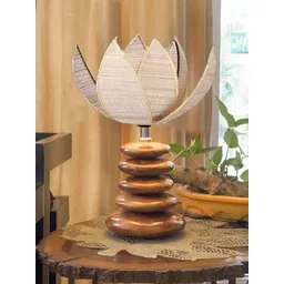 Devansh Beige Wood Traditional Abstract Shaped Table Lamp-image-0