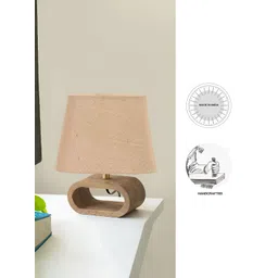 Devansh Beige Wood Traditional Frusturical Shaped Table Lamp-image-4