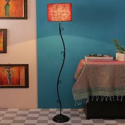 devansh Beryle Maroon Natural Fiber Floor Lamp with Black Iron Base-picture-10