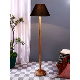 Devansh Black & Brown Cotton Conical Shade Wood Base Floor Lamps-picture-37