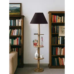 Devansh Black & Brown Frustum Shape Cotton Shade Wooden Base Foor Lamp-picture-39
