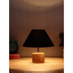 Devansh Black & Brown Solid Frustrum Wooden Table Lamp With Cotton Shade-picture-24