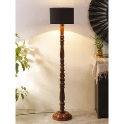 Devansh Black & Brown Traditional Floor Lamp With Cotton Cylindrical Shade-image-21