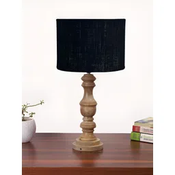 Devansh Black & Brown Wooden Cylindrical Shaped Table Lamp-image-22