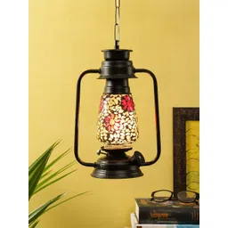 Devansh Black & Multicoloured Mosaic Glass Lantern Hanging Lamp-image-4