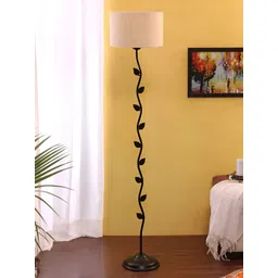 Devansh Black & Off White Cotton Drum Leaf Floor Lamp-picture-45