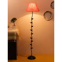 Devansh Black & Pink Jute Floor Lamp With Shade-picture-22