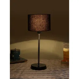 Devansh Black and SilverToned Wooden Cylinderical Table Lamp-image-1