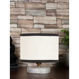 Devansh Black & White Cotton Table Lamp With Wood Base-picture-33