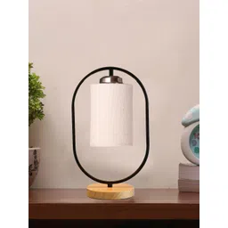 Devansh Black & White Drum Wooden & Iron Table Lamp-picture-37