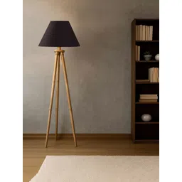 Devansh Black Drum shade With Wooden Tripod Lamp-picture-26