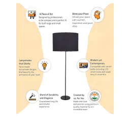 Devansh Black Iron Floor Lamp With Drum Shade image 2